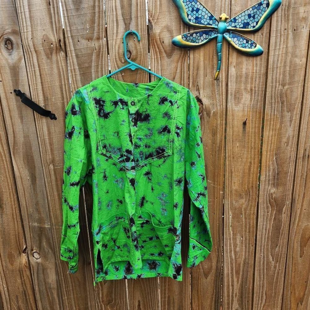 Hippie Tie Dye Boxy Tunic Top Green Purple OSFM UNISEX Men Hippie Yoga Tunic Top
